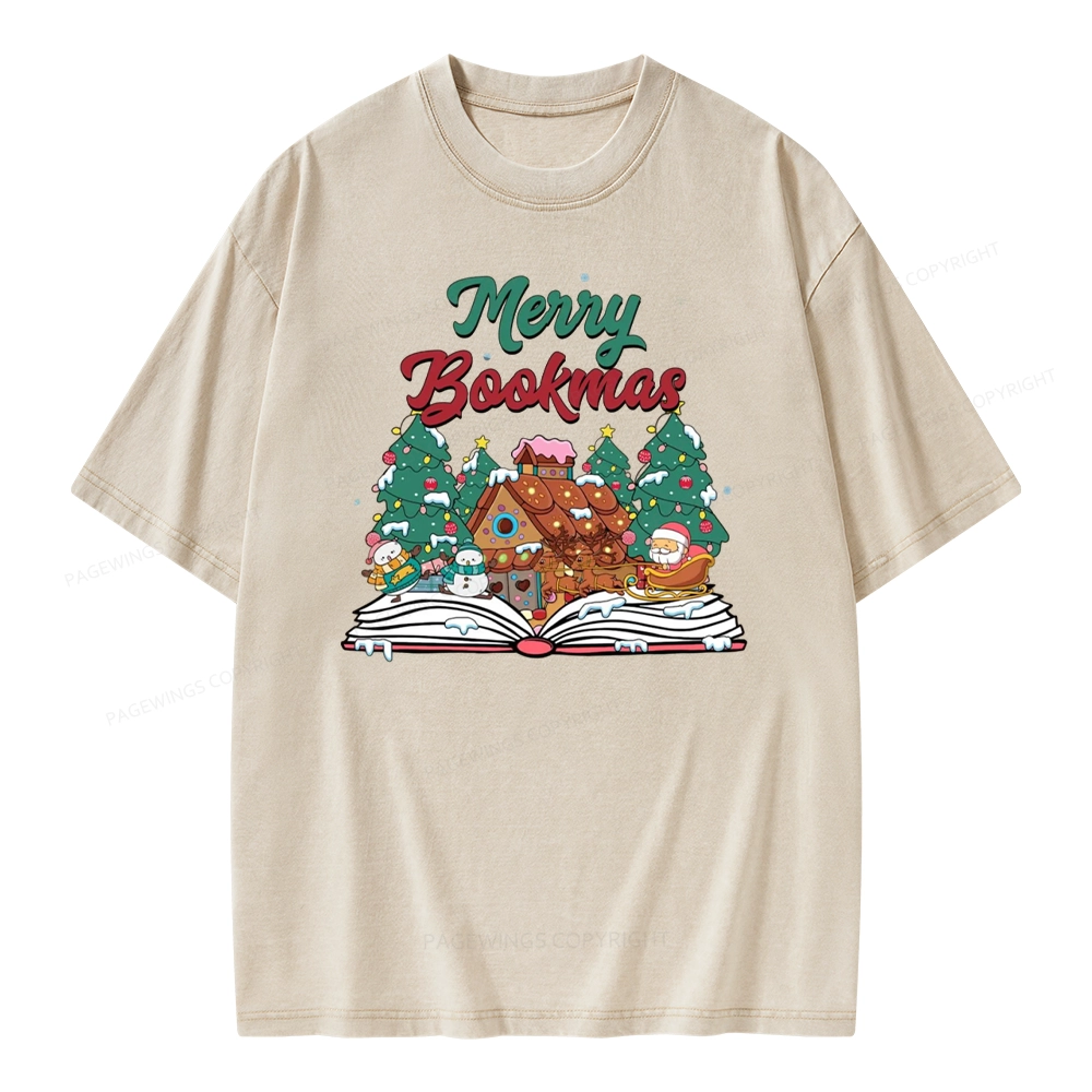 Pagewings Merry Bookmas Christmas Unisex Washed T-shirt