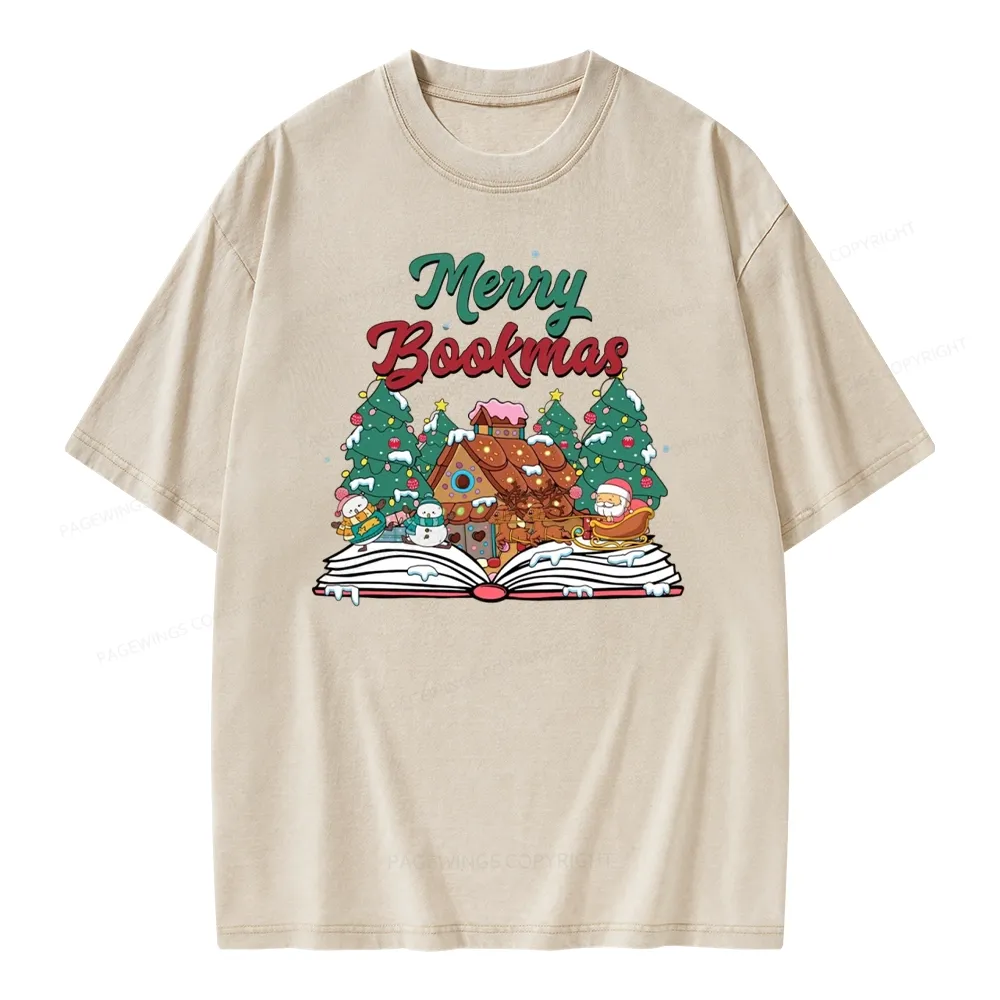 Pagewings Merry Bookmas Christmas Unisex Washed T-shirt