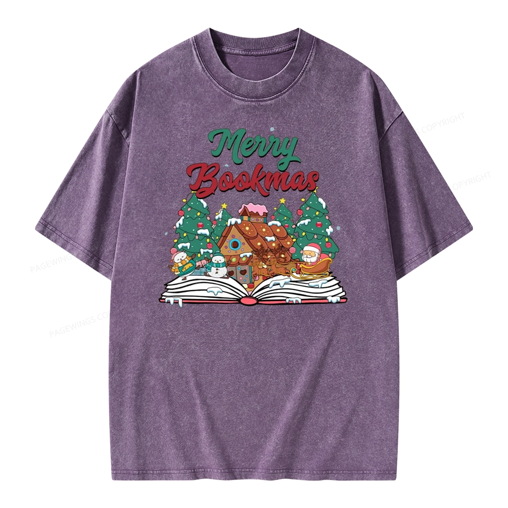 Pagewings Merry Bookmas Christmas Unisex Washed T-shirt
