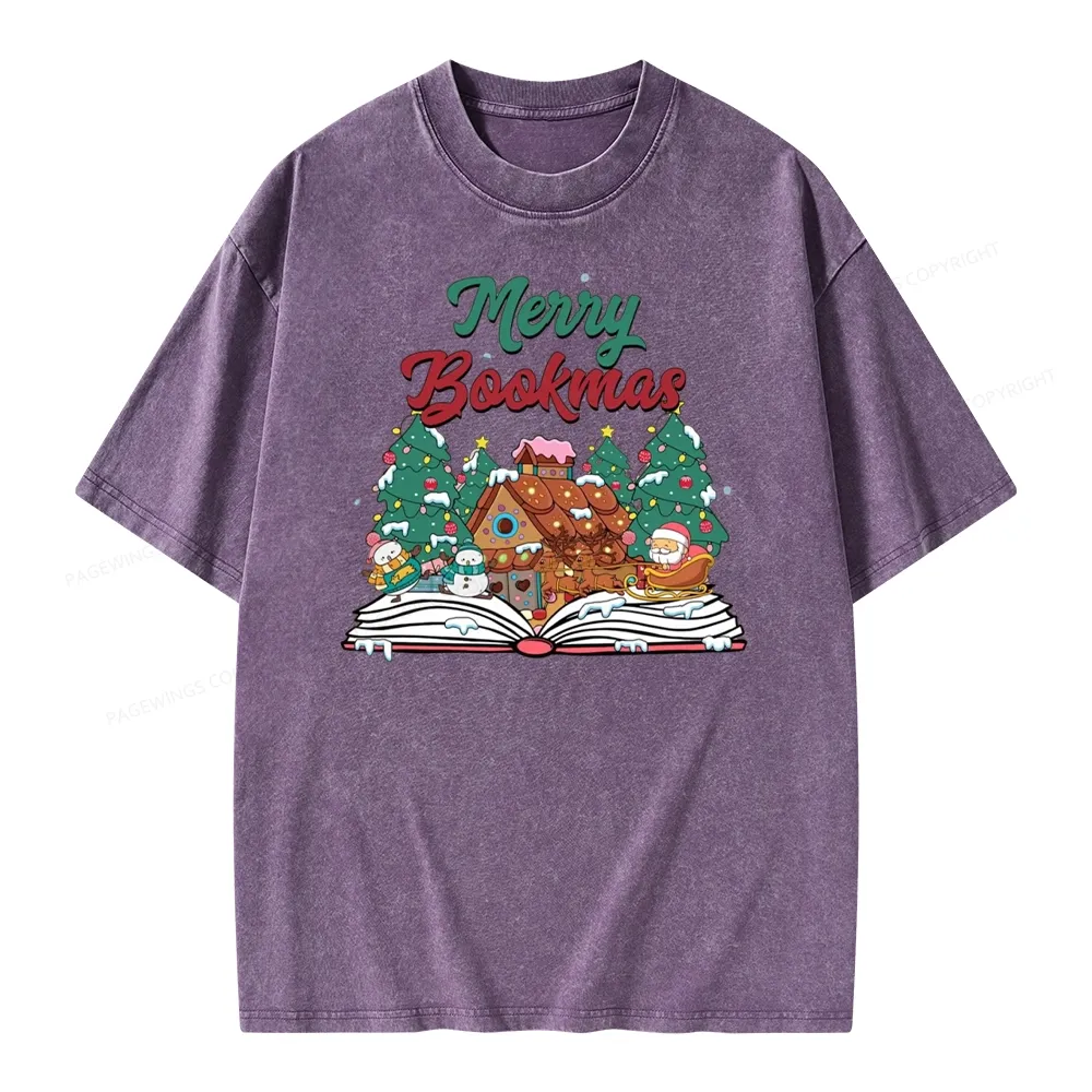 Pagewings Merry Bookmas Christmas Unisex Washed T-shirt