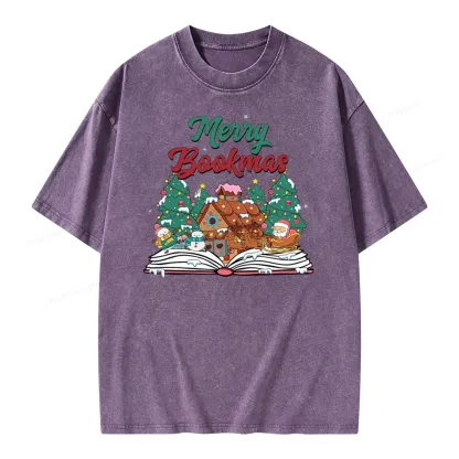Pagewings Merry Bookmas Christmas Unisex Washed T-shirt