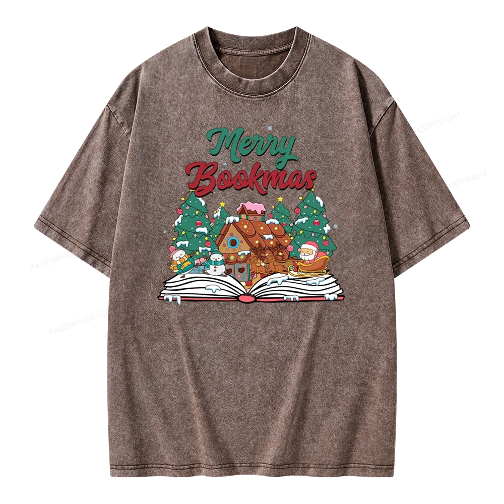 Pagewings Merry Bookmas Christmas Unisex Washed T-shirt