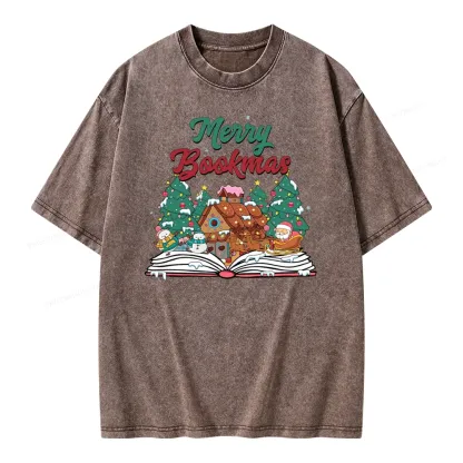 Pagewings Merry Bookmas Christmas Unisex Washed T-shirt