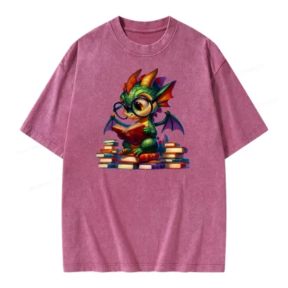 Pagewings Dragon And Books Unisex Washed T-shirt