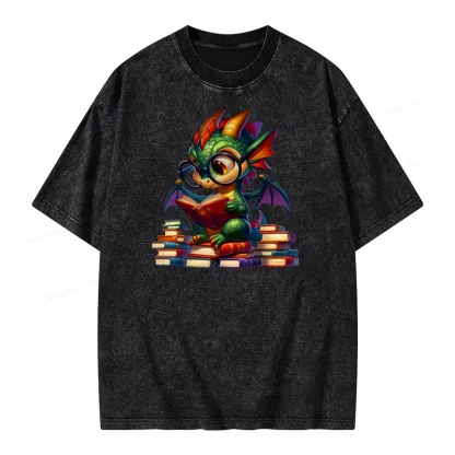 Pagewings Dragon And Books Unisex Washed T-shirt