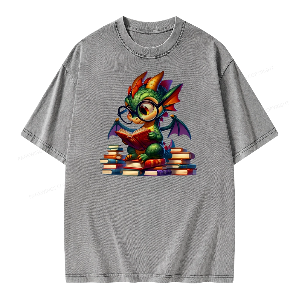 Pagewings Dragon And Books Unisex Washed T-shirt