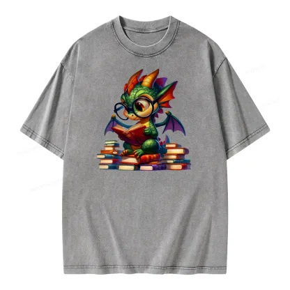 Pagewings Dragon And Books Unisex Washed T-shirt