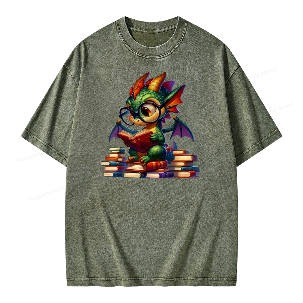 Pagewings Dragon And Books Unisex Washed T-shirt