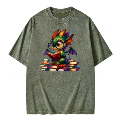 Pagewings Dragon And Books Unisex Washed T-shirt