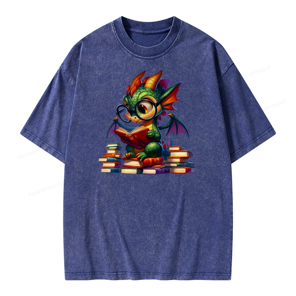 Pagewings Dragon And Books Unisex Washed T-shirt