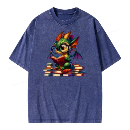 Pagewings Dragon And Books Unisex Washed T-shirt