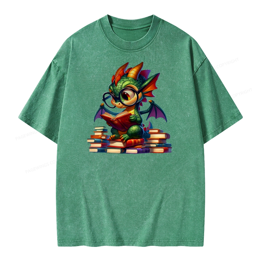 Pagewings Dragon And Books Unisex Washed T-shirt