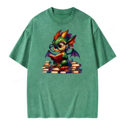 Pagewings Dragon And Books Unisex Washed T-shirt