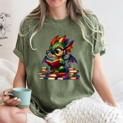 Pagewings Dragon And Books Unisex Washed T-shirt