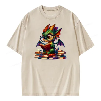 Pagewings Dragon And Books Unisex Washed T-shirt