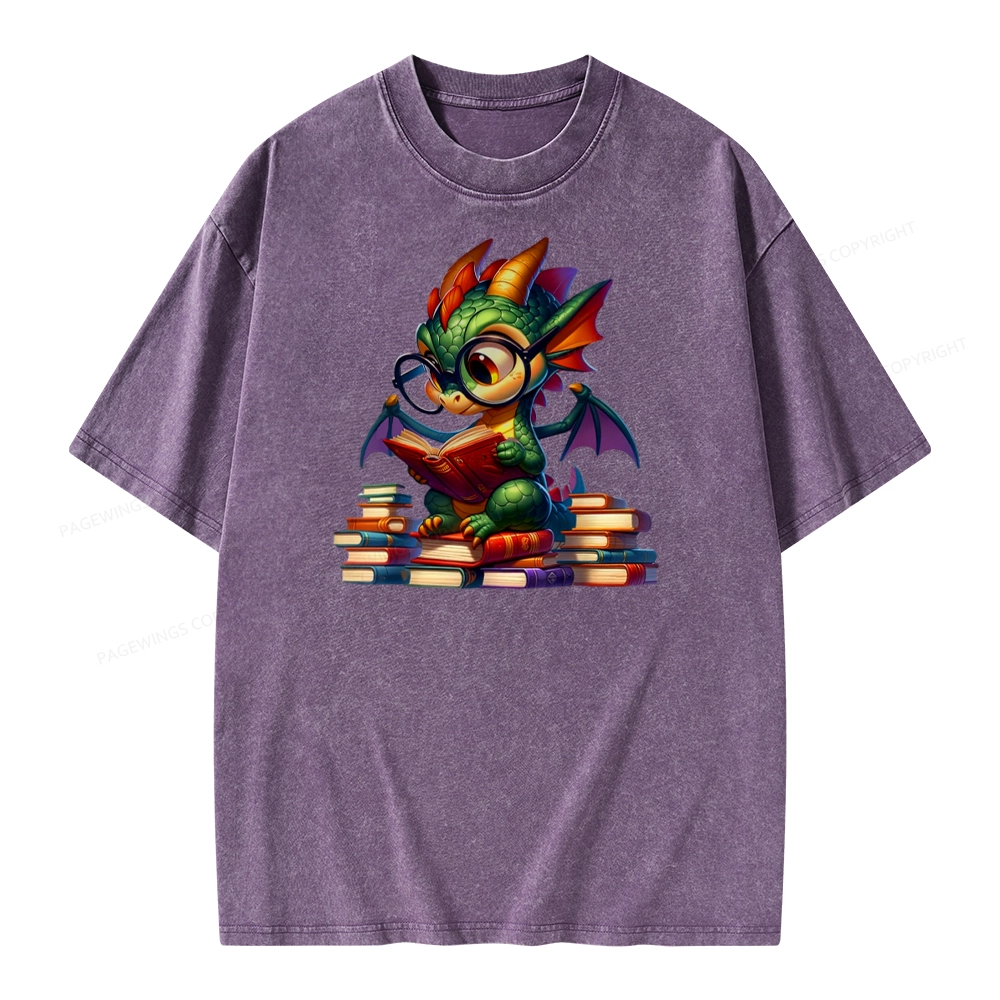 Pagewings Dragon And Books Unisex Washed T-shirt