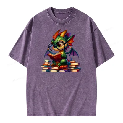 Pagewings Dragon And Books Unisex Washed T-shirt