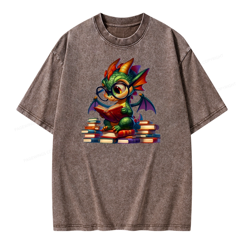 Pagewings Dragon And Books Unisex Washed T-shirt