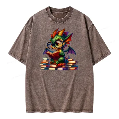 Pagewings Dragon And Books Unisex Washed T-shirt