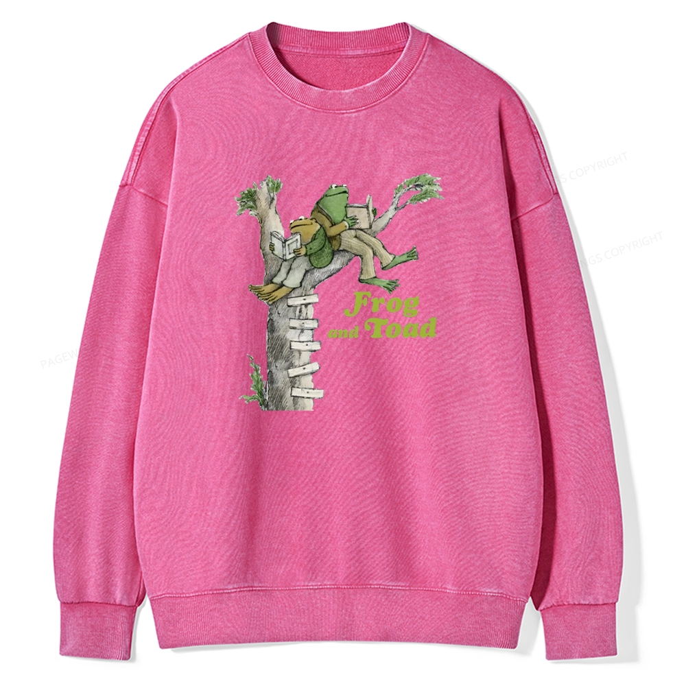 Pagewings Frog and Toad Old Book Unisex Washed Sweatshirt