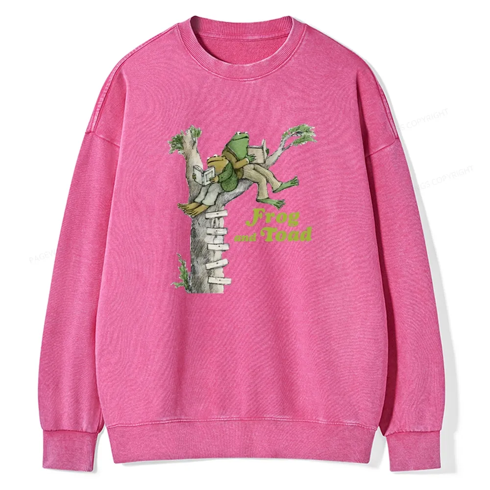 Pagewings Frog and Toad Old Book Unisex Washed Sweatshirt