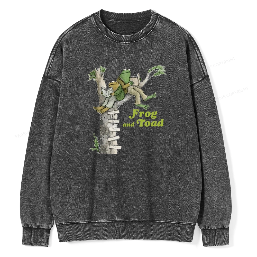 Pagewings Frog and Toad Old Book Unisex Washed Sweatshirt