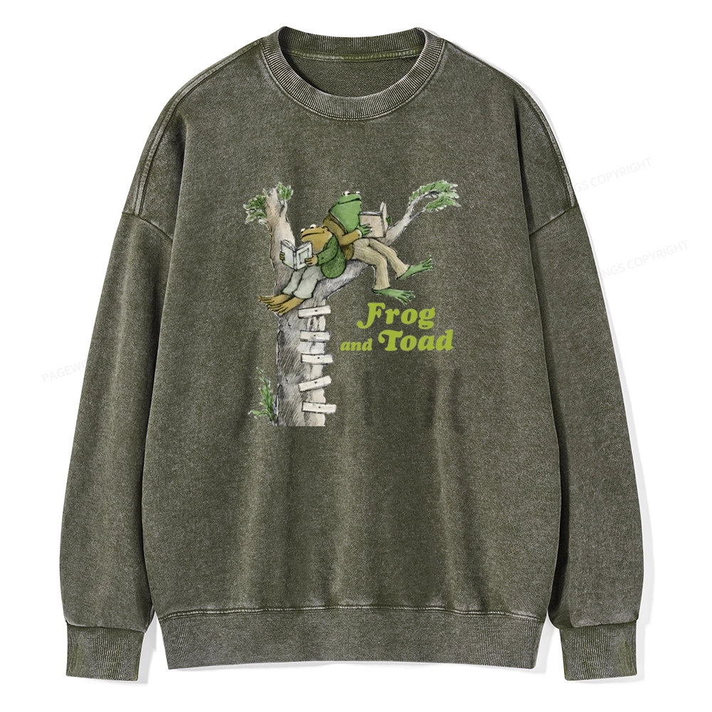 Pagewings Frog and Toad Old Book Unisex Washed Sweatshirt