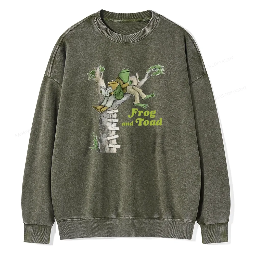 Pagewings Frog and Toad Old Book Unisex Washed Sweatshirt