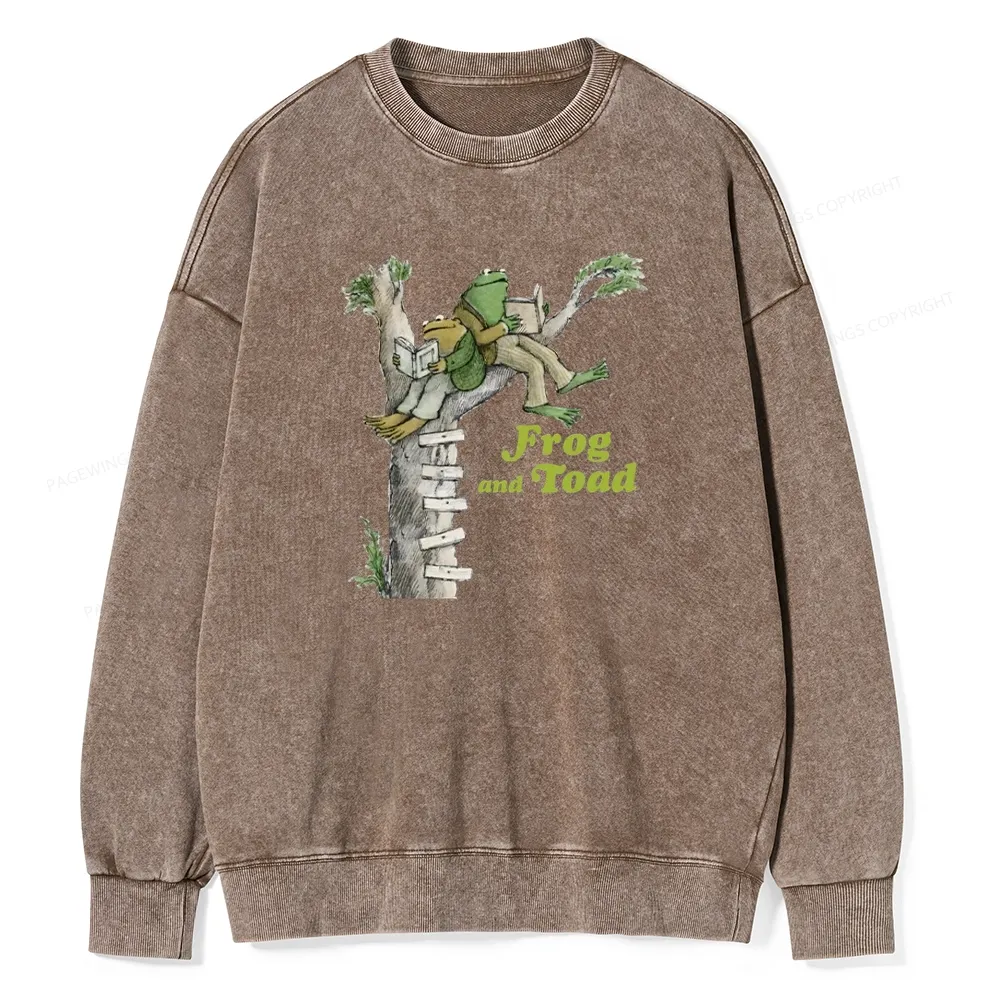 Pagewings Frog and Toad Old Book Unisex Washed Sweatshirt