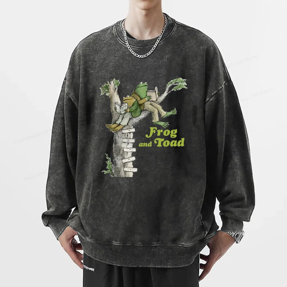 Pagewings Frog and Toad Old Book Unisex Washed Sweatshirt