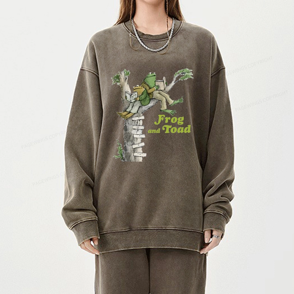 Pagewings Frog and Toad Old Book Unisex Washed Sweatshirt
