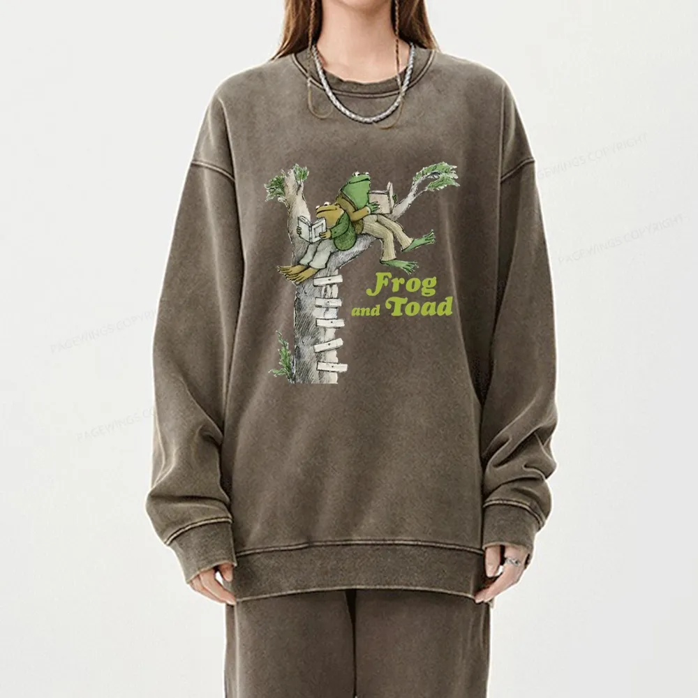 Pagewings Frog and Toad Old Book Unisex Washed Sweatshirt