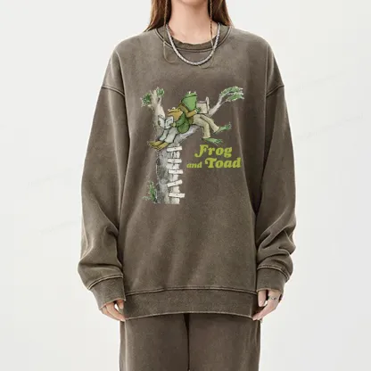 Pagewings Frog and Toad Old Book Unisex Washed Sweatshirt