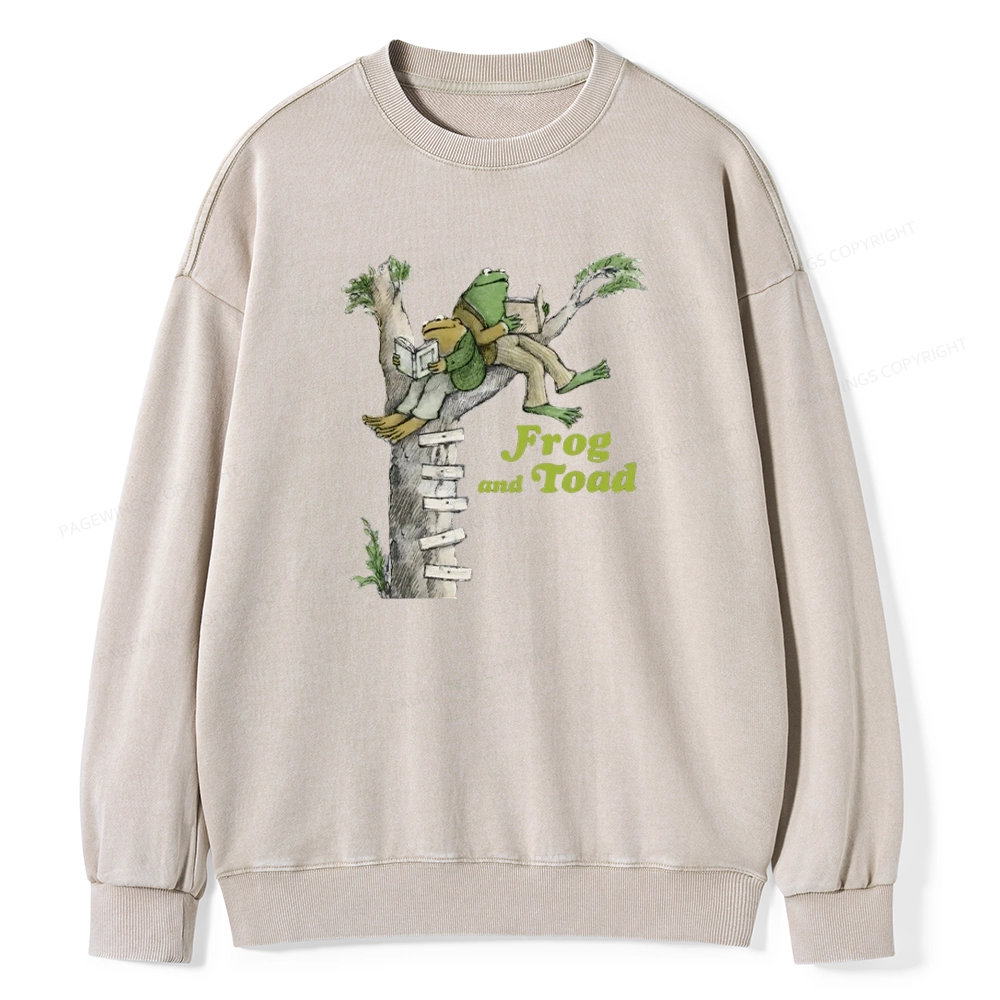 Pagewings Frog and Toad Old Book Unisex Washed Sweatshirt