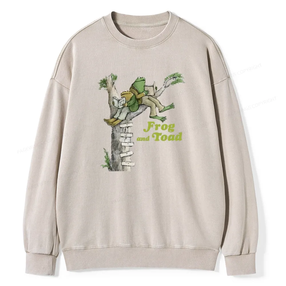 Pagewings Frog and Toad Old Book Unisex Washed Sweatshirt