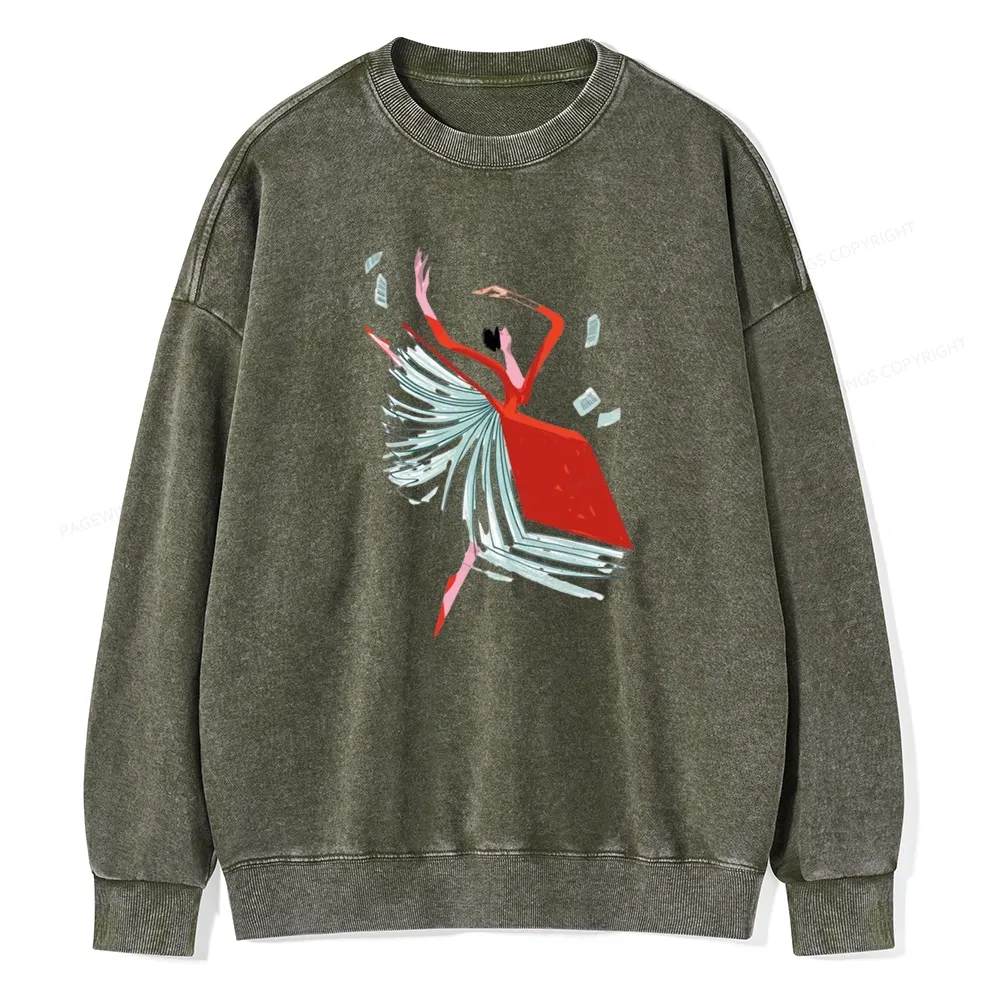 Pagewings Girl Dancing Pages Unisex Washed Sweatshirt