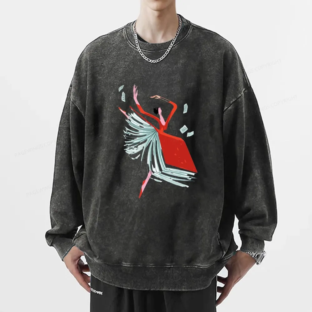 Pagewings Girl Dancing Pages Unisex Washed Sweatshirt