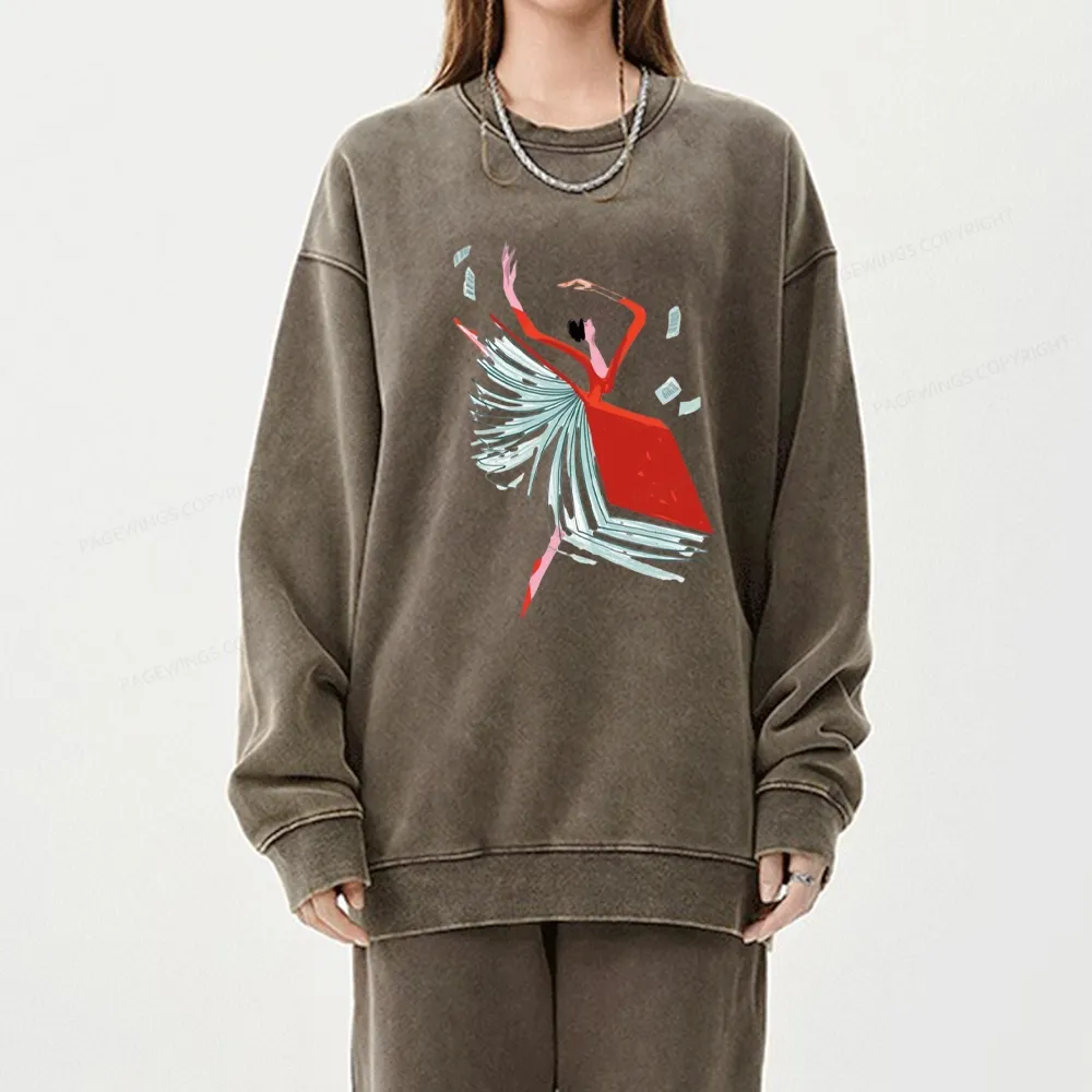 Pagewings Girl Dancing Pages Unisex Washed Sweatshirt