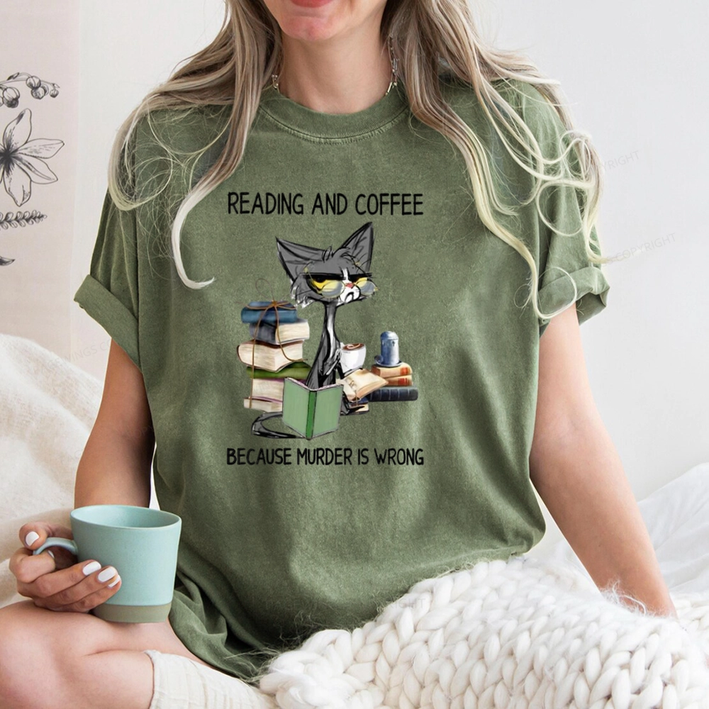 Pagewings Reading And Coffee Because Murder Is Wrong Unisex Washed T-shirt