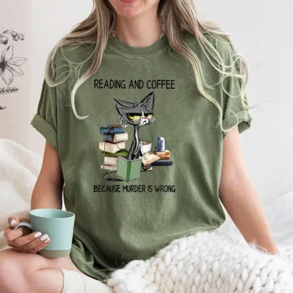 Pagewings Reading And Coffee Because Murder Is Wrong Unisex Washed T-shirt