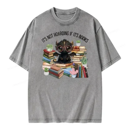 Pagewings Not Hoarding Books Cute Dragon Reading Unisex Washed T-shirt