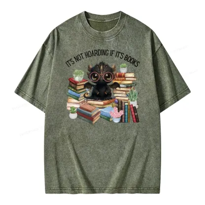 Pagewings Not Hoarding Books Cute Dragon Reading Unisex Washed T-shirt