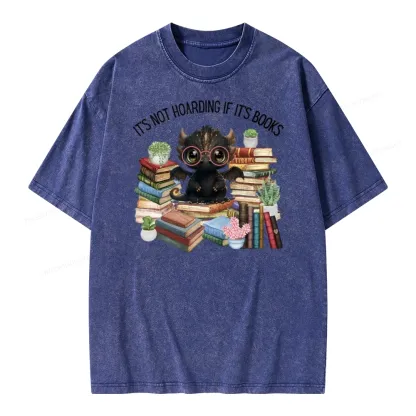 Pagewings Not Hoarding Books Cute Dragon Reading Unisex Washed T-shirt