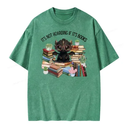 Pagewings Not Hoarding Books Cute Dragon Reading Unisex Washed T-shirt