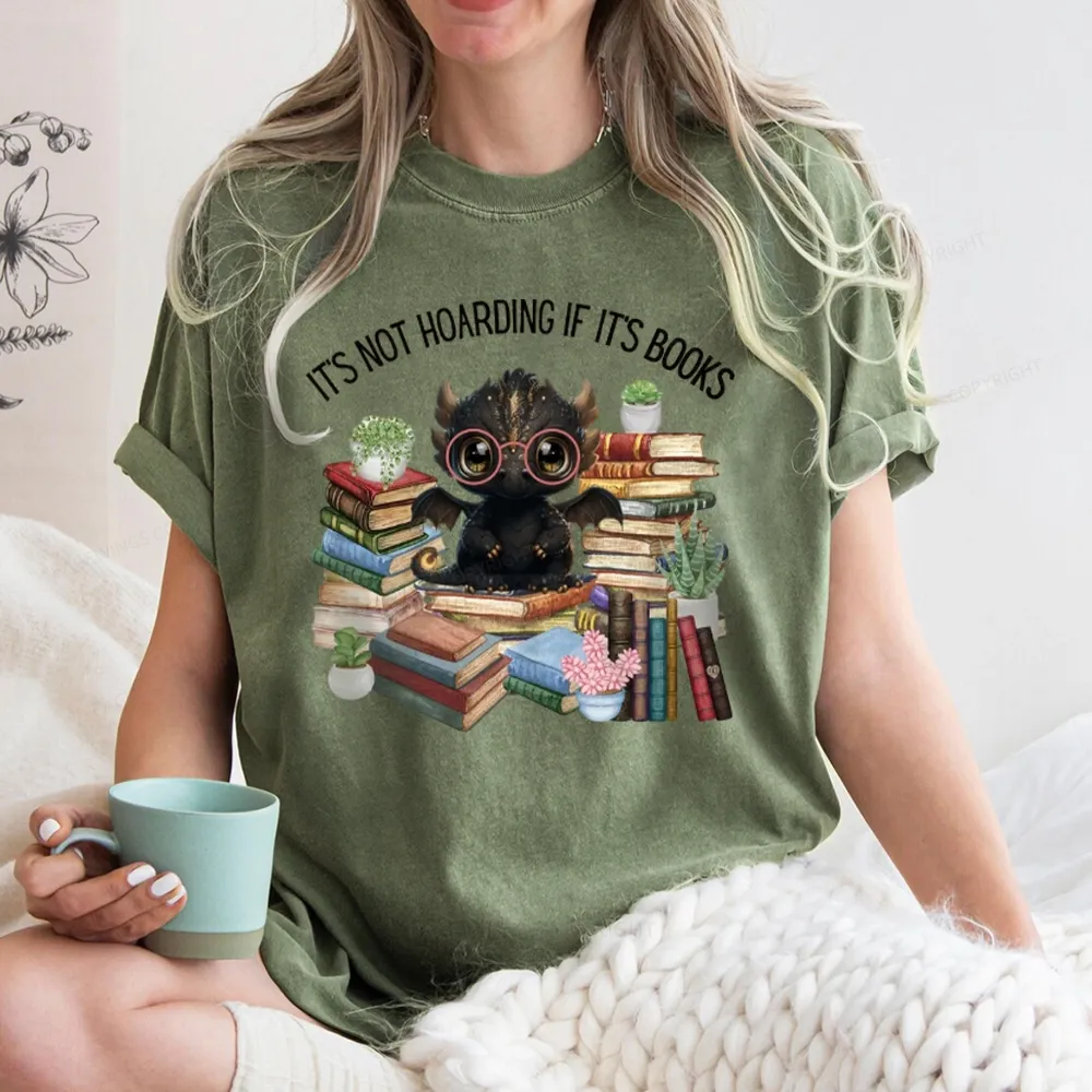 Pagewings Not Hoarding Books Cute Dragon Reading Unisex Washed T-shirt
