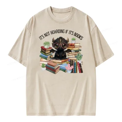 Pagewings Not Hoarding Books Cute Dragon Reading Unisex Washed T-shirt