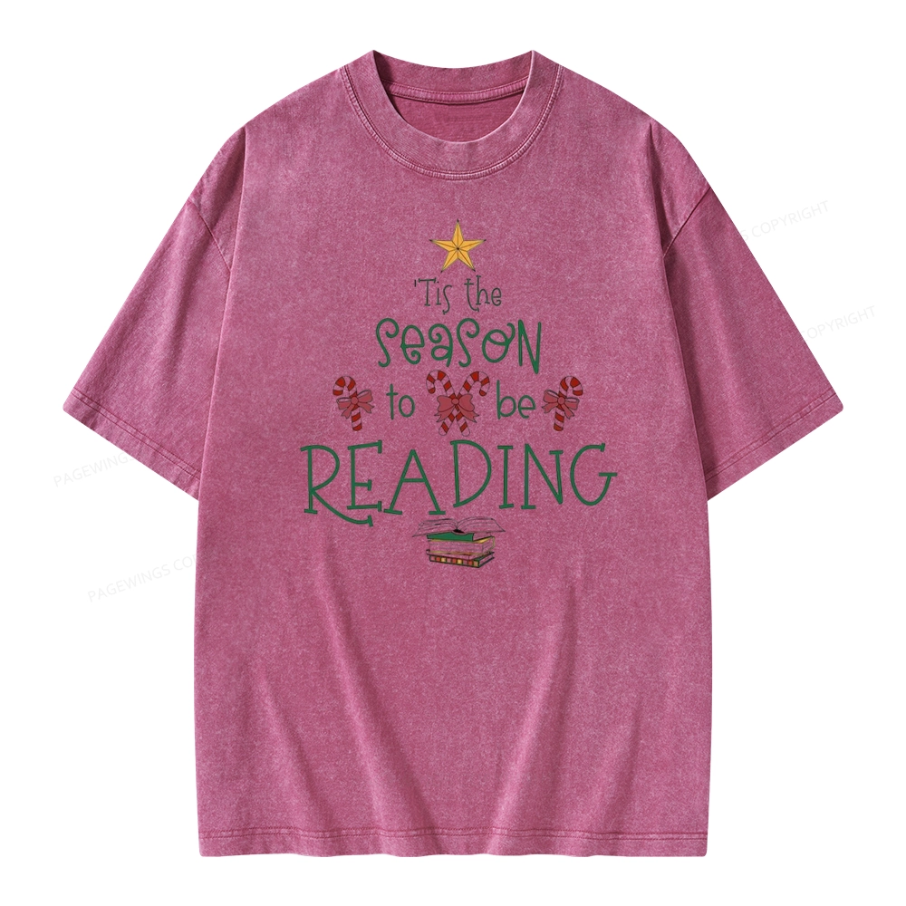 Pagewings Tis The Season To Be Reading Unisex Washed T-shirt