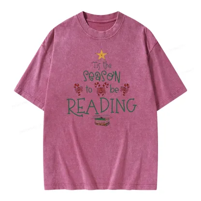 Pagewings Tis The Season To Be Reading Unisex Washed T-shirt