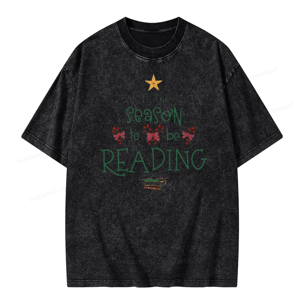 Pagewings Tis The Season To Be Reading Unisex Washed T-shirt