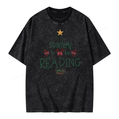 Pagewings Tis The Season To Be Reading Unisex Washed T-shirt